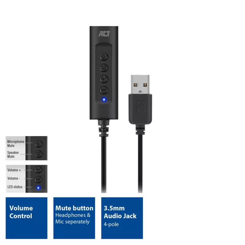 ACT AC9360 Audiokarte USB 3,5 mm Kopfhöreranschluss 4 Tasten