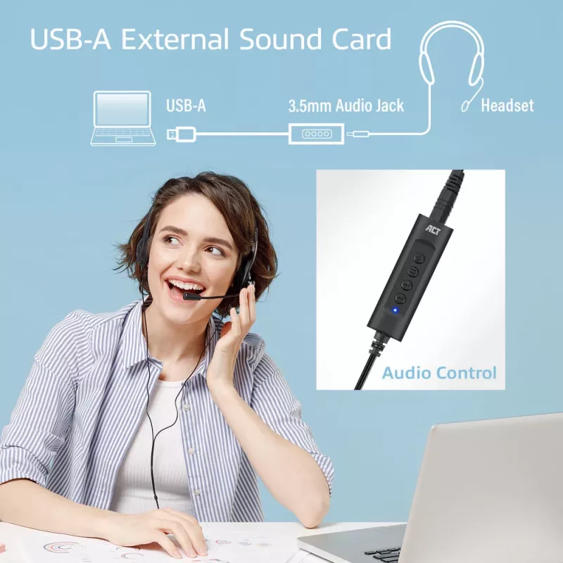 ACT AC9360 Audiokarte USB 3,5 mm Kopfhöreranschluss 4 Tasten