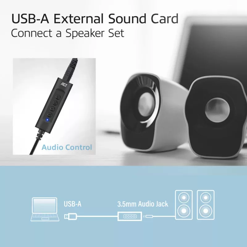 ACT AC9360 Audiokarte USB 3,5 mm Kopfhöreranschluss 4 Tasten