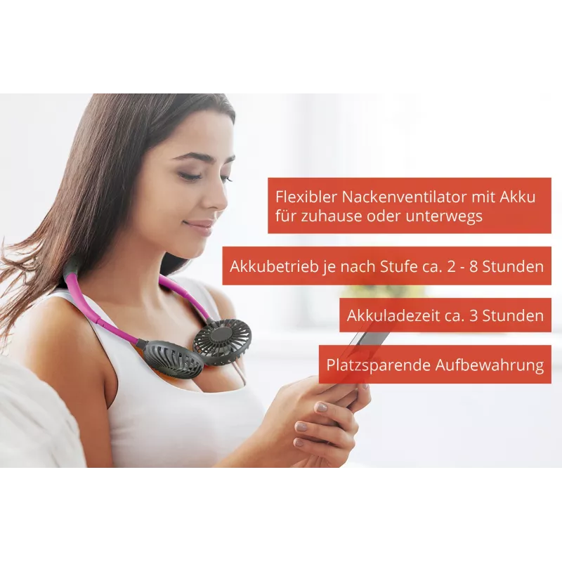 Unold Nackenventilator Breezy Anthrazit, Anthrazit, Lila, 2 Lüfter, 8 h, Nackenventilator, Weiß, 1 Stk.