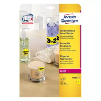 Selbstklebendes Etikett Avery L6006-25 Abgerundetes Rechteck Wiederablösbar Gelb
