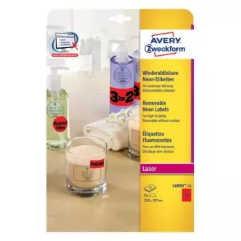 Selbstklebeetikett Avery L6005-25 Abgerundetes Rechteck Wiederablösbar Rot