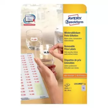 Selbstklebeetiketten AVERY L3410REV-25 Wiederablösbar Weiß 2550 Stück