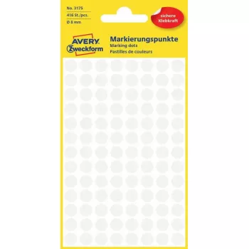 Labels Avery Zweckform Farbcodierungspunkte Weiß, rund permanent haftend, 8 mm, 416 Stk.