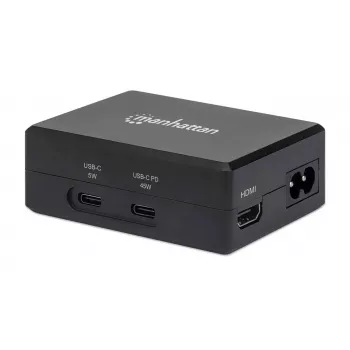 Manhattan Smart Video Multiport Dock, Anschlüsse (x5): HDMI-Anschluss, USB-A (x2), USB-C (x2), mit Power Delivery zum USB-C-Anschluss, interne Stromversorgung, ultrakompakt, abnehmbares Netzkabel, schwarz, drei Jahre Garantie, Einzelhandelsbox