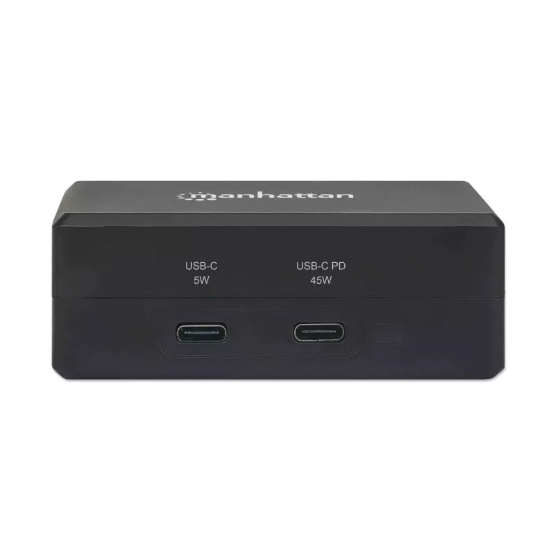 Manhattan Smart Video Multiport Dock, Anschlüsse (x5): HDMI-Anschluss, USB-A (x2), USB-C (x2), mit Power Delivery zum USB-C-Anschluss, interne Stromversorgung, ultrakompakt, abnehmbares Netzkabel, schwarz, drei Jahre Garantie, Einzelhandelsbox