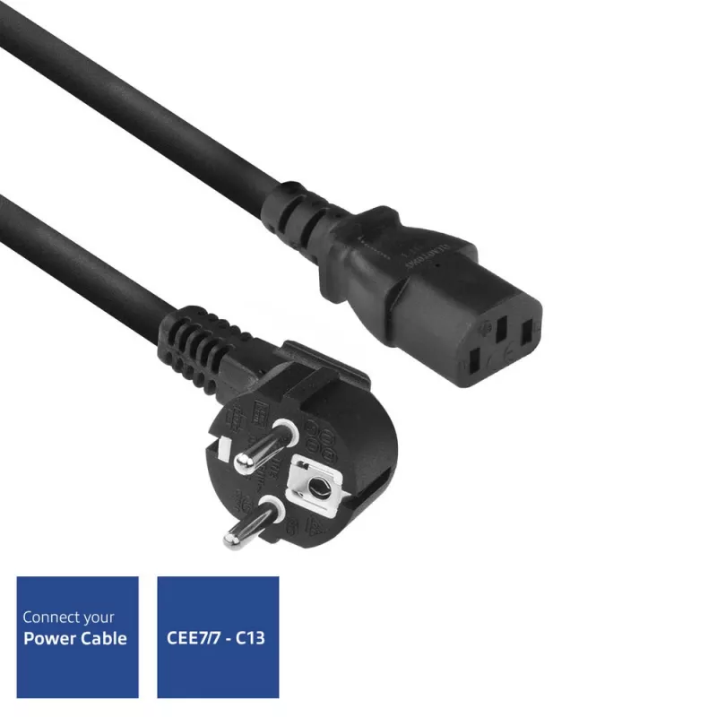 ACT Powercord Netzkabel CEE 7/7 Stecker (gewinkelt) - C13 schwarz 2 m