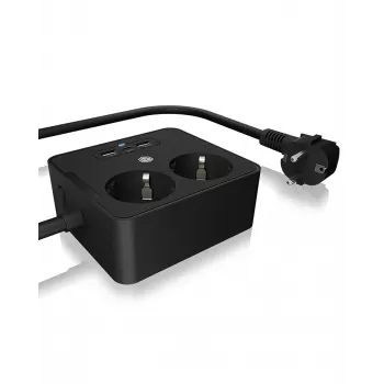 ICY BOX IB-MPS2220B-CH Stromverlängerung 1,9 m 2 AC-Steckdosen Innenbereich Schwarz