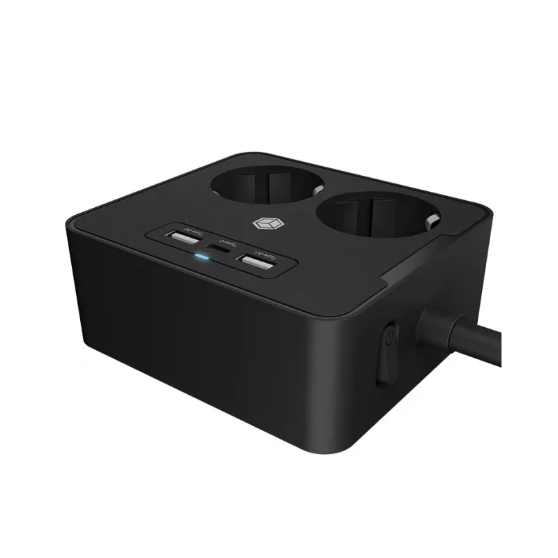 ICY BOX IB-MPS2220B-CH Stromverlängerung 1,9 m 2 AC-Steckdosen Innenbereich Schwarz
