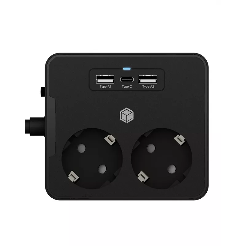 ICY BOX IB-MPS2220B-CH Stromverlängerung 1,9 m 2 AC-Steckdosen Innenbereich Schwarz