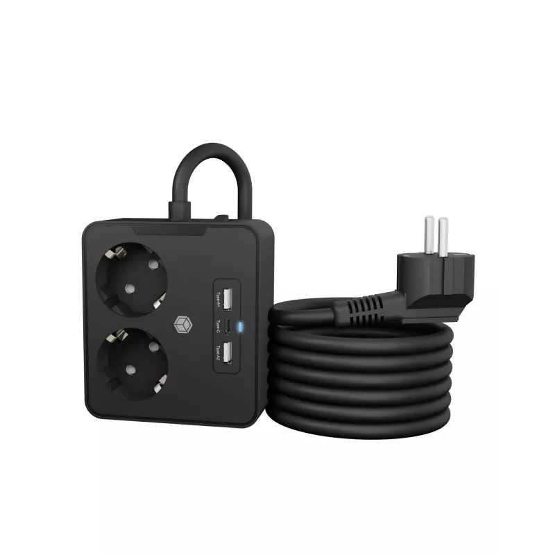 ICY BOX IB-MPS2220B-CH Stromverlängerung 1,9 m 2 AC-Steckdosen Innenbereich Schwarz