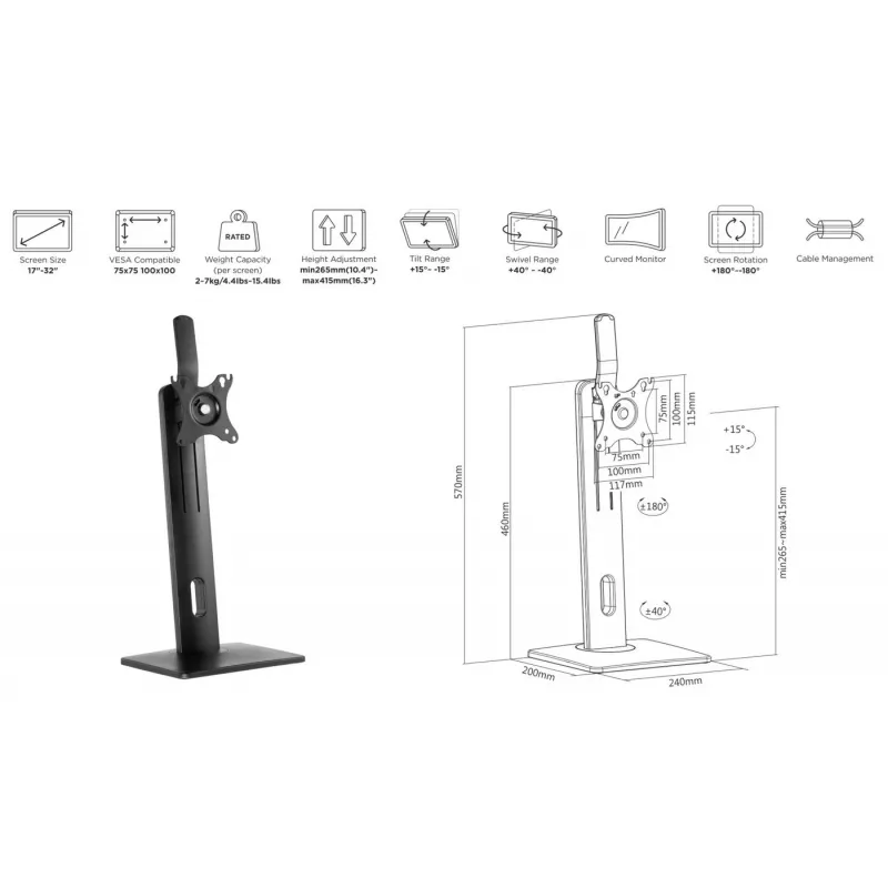 eSTUFF GLB226004 Monitorhalterung / Ständer 81,3 cm (32 Zoll) Schreibtisch Schwarz