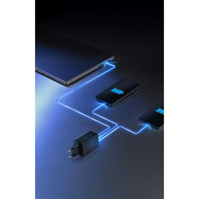 Cellularline Multipower Micro 65W Ultra-kompaktes 65W-Schnellladegerät mit 3 Anschlüssen