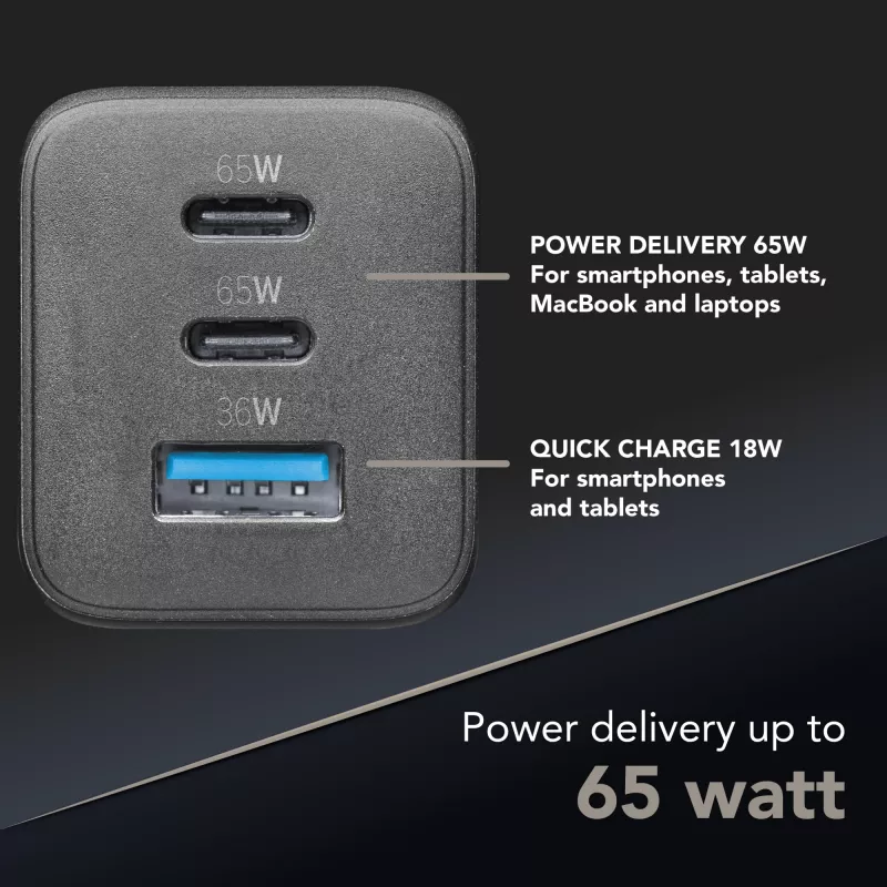 Cellularline Multipower Micro 65W Ultra-kompaktes 65W-Schnellladegerät mit 3 Anschlüssen