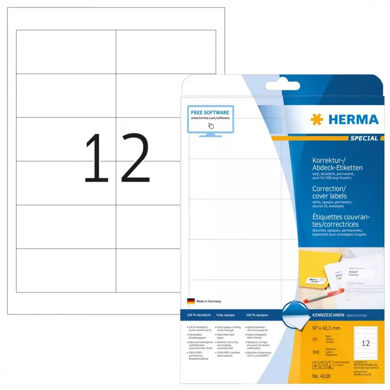 Selbstklebeetiketten HERMA A4 97x42,3 mm 300 Stück