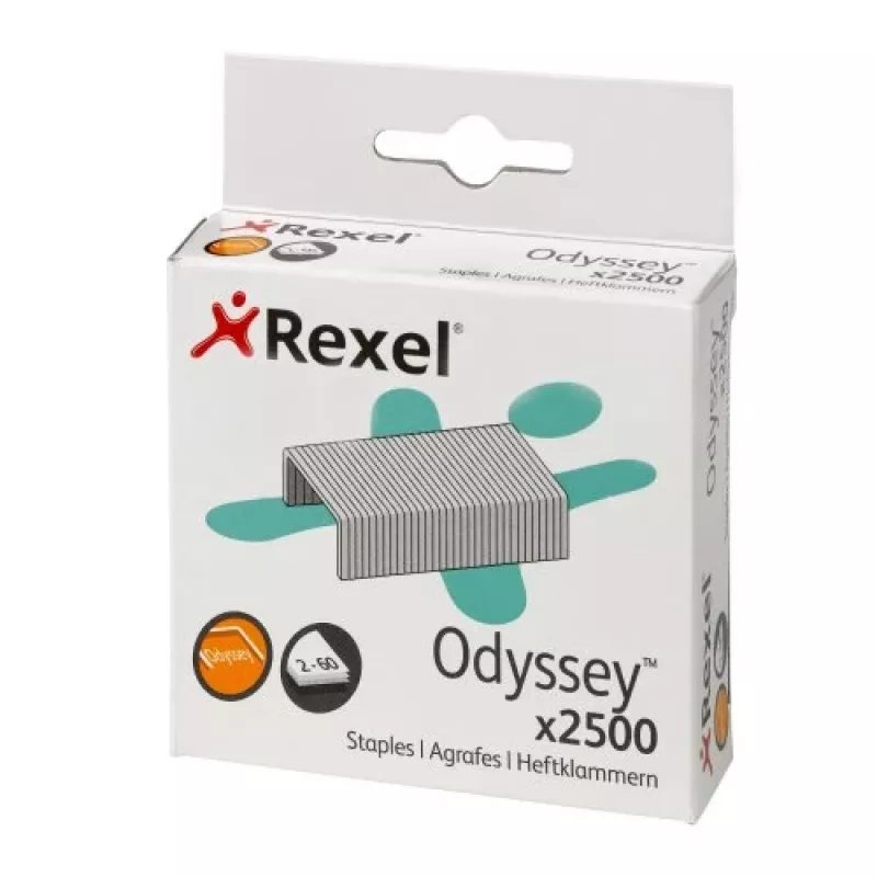 Rexel Heftklammern Odyssey Packung mit 2500 Stück, Heftklammernpaket, 2500 Heftklammern, Stahl, Silber, 60 Blatt, 130 g