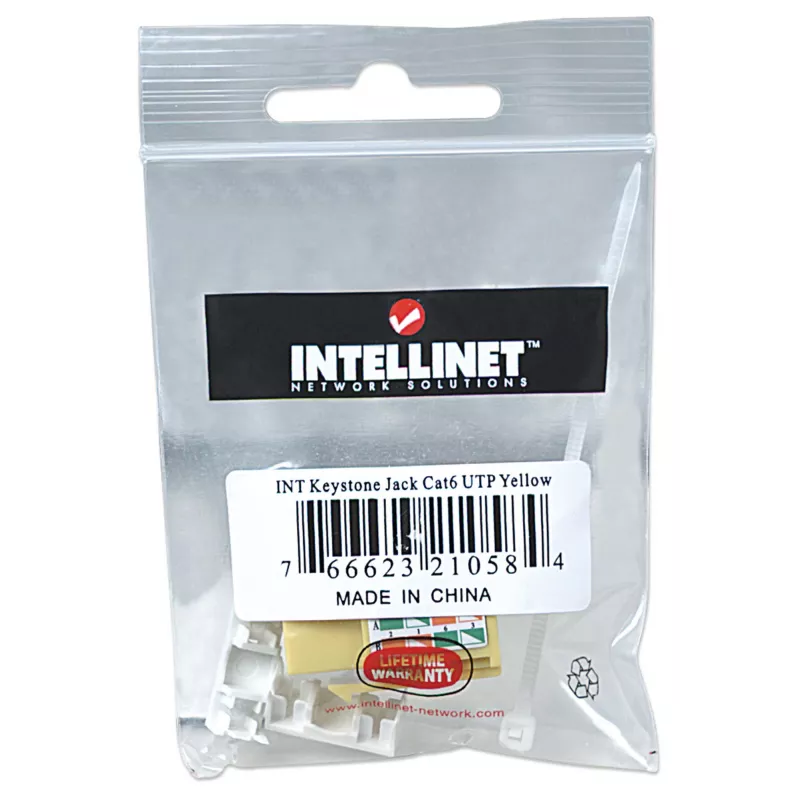 Intellinet Keystone-Buchse, Cat6, UTP, Schneidklemme, Gelb, Flach, Gelb, RJ-45, Buchse, 22/26, Cat6
