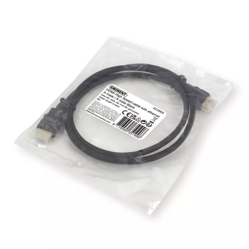 Ewent OEM HDMI High Speed Kabel mit Ethernet, 3 Meter Schwarz