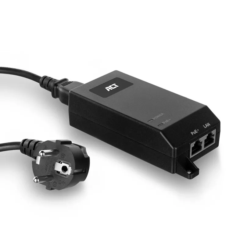 ACT Gigabit PoE+ (30W) Injektor, Gigabit Ethernet, 10,100,1000 Mbit/s, IEEE 802.3, IEEE 802.3ab, IEEE 802.3af, IEEE 802.3at, IEEE 802.3u, Schwarz, 30 V, 100 - 240 V