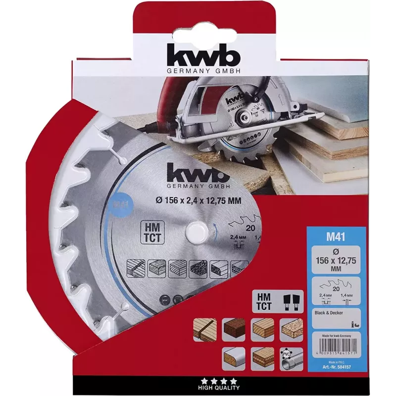 Kreissägeblatt KWB 584157 18,4 cm für Spanplatten Hartholz Kunststoff Weichholz