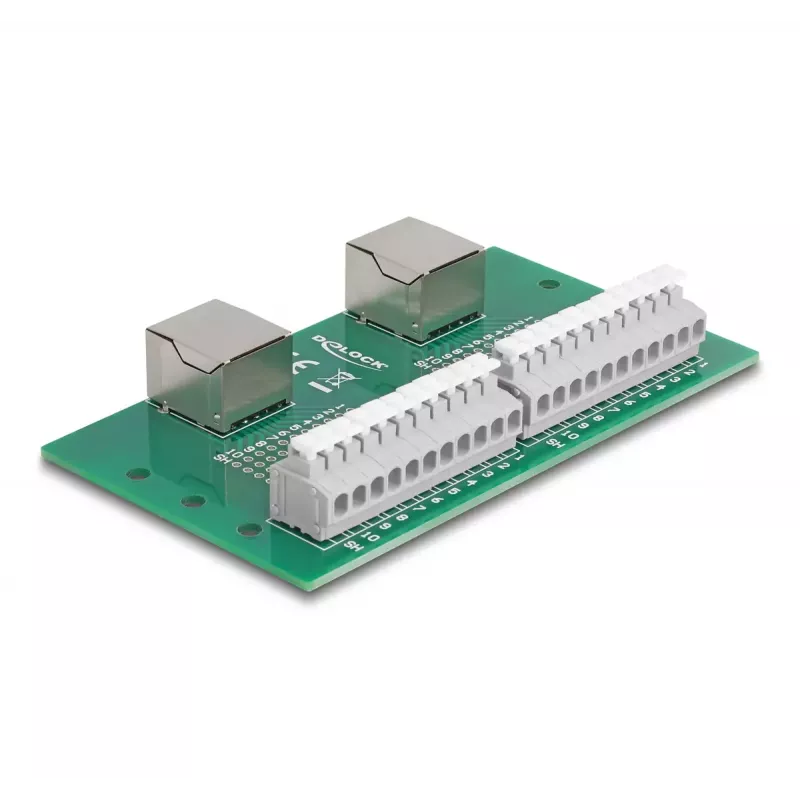 DeLOCK RJ50 2 x Buchse auf 2 x Reihenklemme mit Druckknopf für DIN-Schiene