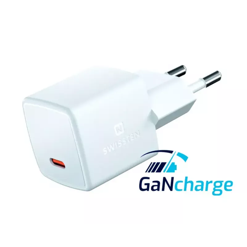 SWISSTEN Mini-Reiseladegerät GaN 25W PD USB-C Schnellladegerät für Telefone und Tablets
