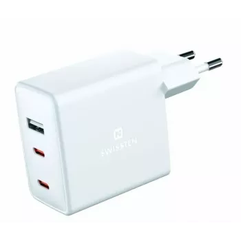 SWISSTEN Reise-Ladegerät GaN 70W 2×USB-C Schnellladegerät für Laptops und Telefone