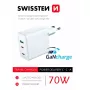 SWISSTEN Reise-Ladegerät GaN 70W 2×USB-C Schnellladegerät für Laptops und Telefone