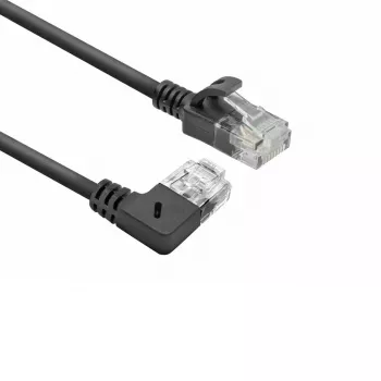 ACT Schwarz 3 Meter U/UTP CAT6A LSZH Slimline Patchkabel mit RJ45-Steckern 90° abgewinkelt rechts auf gerade