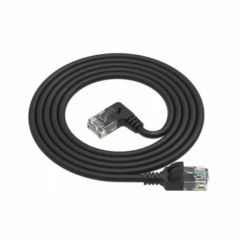 ACT Schwarz 3 Meter U/UTP CAT6A LSZH Slimline Patchkabel mit RJ45-Steckern 90° abgewinkelt rechts auf gerade