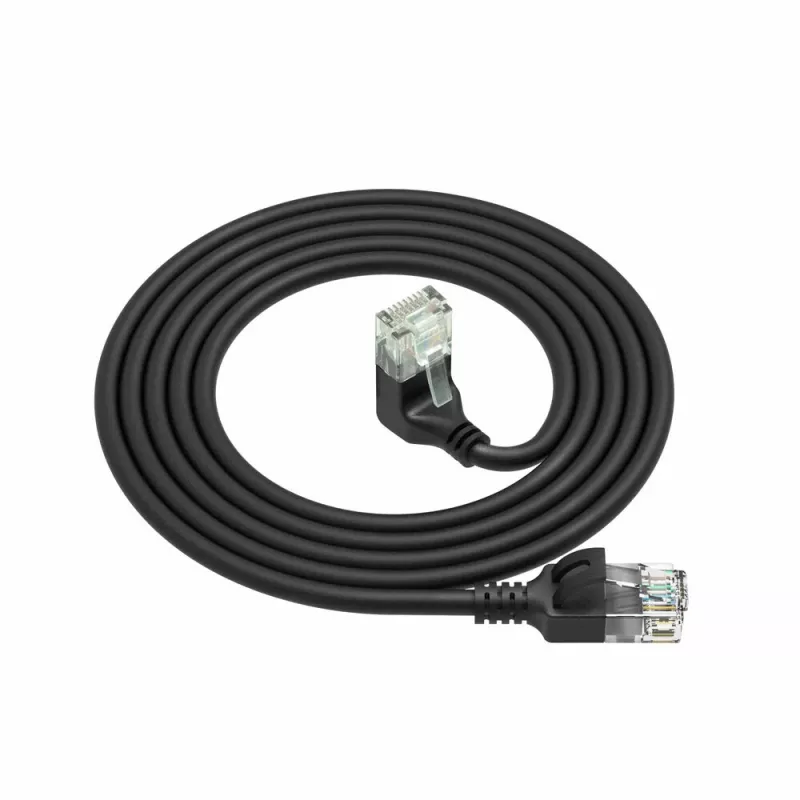 ACT Schwarz 1 Meter U/UTP CAT6A LSZH Slimline-Patchkabel mit RJ45-Steckern 90° abgewinkelt nach unten zu gerade