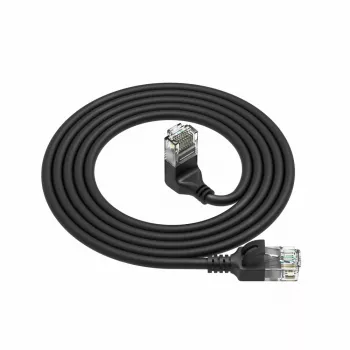 ACT Schwarz 2 Meter U/UTP CAT6A LSZH Slimline-Patchkabel mit RJ45-Steckern 90° abgewinkelt nach oben auf gerade