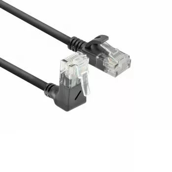 ACT Schwarz 5 Meter U/UTP CAT6A LSZH Slimline-Patchkabel mit RJ45-Steckern 90° gewinkelt nach oben auf gerade