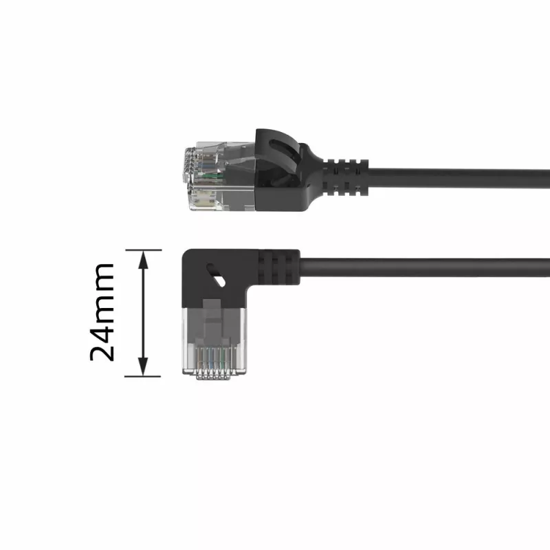 ACT 0,25 Meter U/UTP CAT6A LSZH Slimline Patchkabel mit RJ45-Steckern 90° abgewinkelt rechts auf gerade