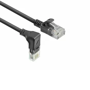 ACT Schwarz 0,25 Meter U/UTP CAT6A LSZH Slimline Patchkabel mit RJ45-Steckern, 90° abgewinkelt nach unten auf gerade