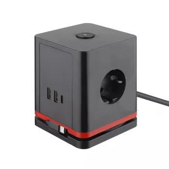 Stromverteilerwürfel Olympia SW 1000 mit 3 Steckdosen, 1,5 m Kabel, 230 V, 16 A, Schwarz/Rot