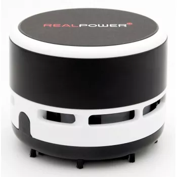 Handstaubsauger RealPower Mini Hoover-1 — Batteriebetrieben, Trockenreinigung, beutellos, AA-Batterien, 90 min Laufzeit, Schwarz/Weiß