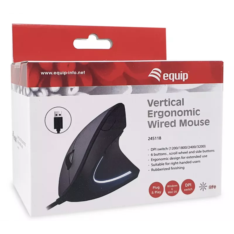 Equip 245118 Maus Universal Rechtshänder USB Typ-A Optisch 3200 DPI