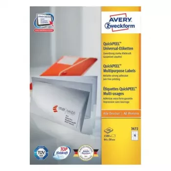 Selbstklebende rechteckige Etiketten Avery Zweckform 3672 – weiß, permanenter Klebstoff