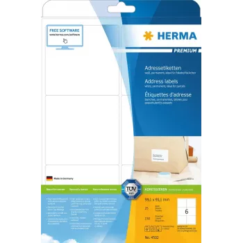 Adressetiketten Premium HERMA 4502 A4 99,1x93,1 mm