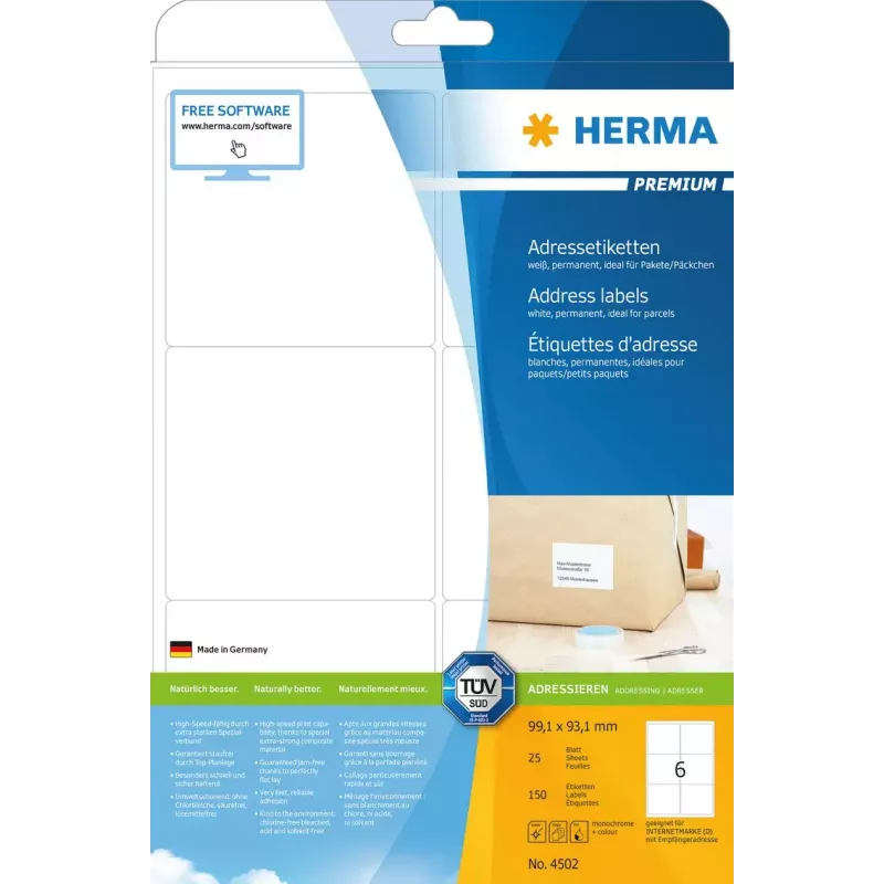 Adressetiketten Premium HERMA 4502 A4 99,1x93,1 mm