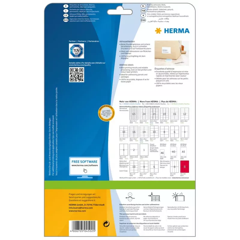 Adressetiketten Premium HERMA 4502 A4 99,1x93,1 mm