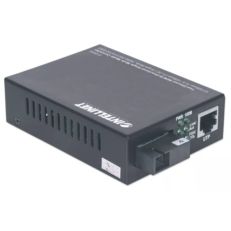 Intellinet Fast Ethernet WDM Bidirektionaler Singlemode-Medienkonverter, 10/100Base-TX zu 100Base-FX (SC) Singlemode, 20 km, WDM (Rx1310/Tx1550)