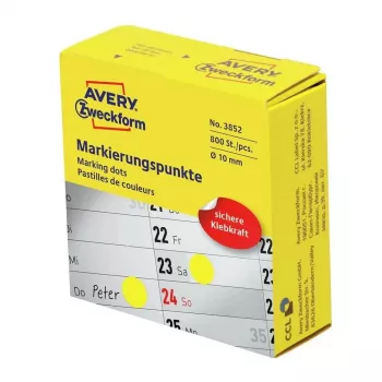 Selbstklebende runde Etiketten Avery 3852, 1 cm Durchmesser, permanent haftend, 800 Stück, gelb