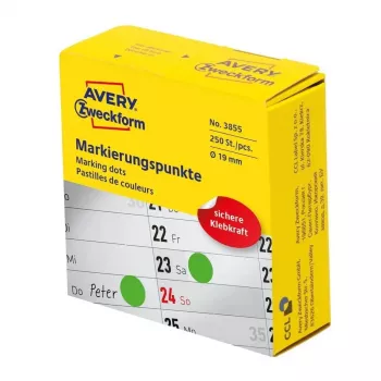 Selbstklebende runde Etiketten Avery Zweckform 3855 — Grün, permanent haftend, Ø 1,9 cm, 250 Stück