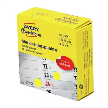 Selbstklebendes rundes Etikett Avery Zweckform 3856 — Gelb, Permanentkleber, 1,9 cm, 250 Stück