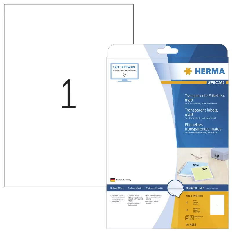 Selbstklebeetikett HERMA A4 Rechteck Permanent Transparent