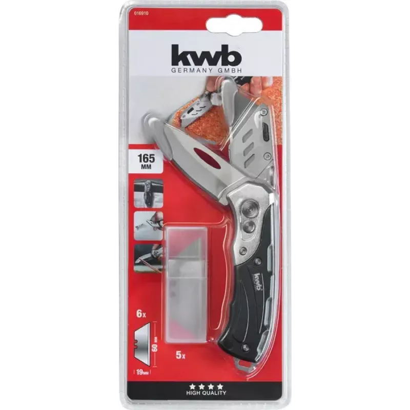 Multitool-Messer KWB 016910 Feststellbares Klingenmesser Schwarz Drop-Point