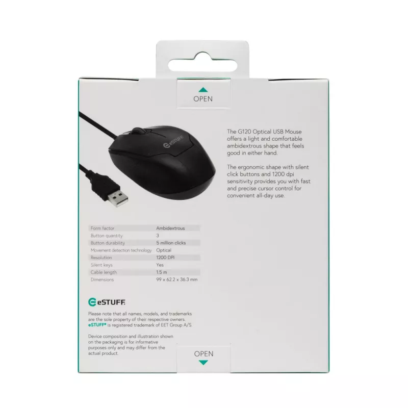 eSTUFF GLB213002 Maus Office Beidhändig USB Typ-A Optisch 1200 DPI