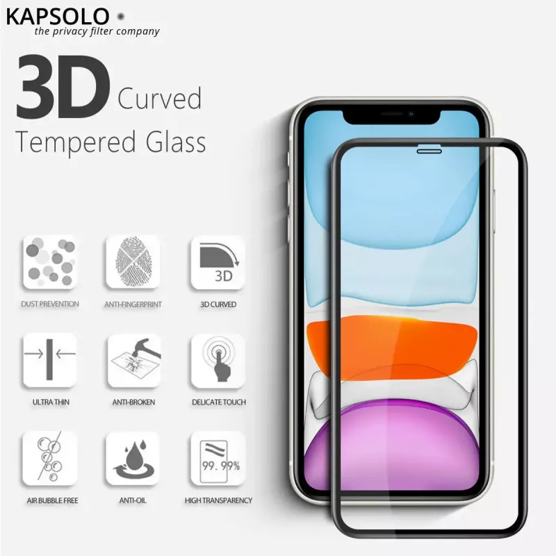Gehärtetes Glas Displayschutz Kapsolo für iPhone 13 / iPhone 14 Max — gewölbt 9H, passend bis 15,5 cm (6,1 Zoll)